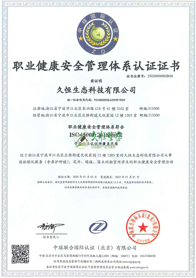 宜兴职业健康安全管理体系ISO45001证书